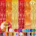 red orange gold Fringe Curtain Party Streamers 2Pack 3.3x8.3 Ft Foil Fringe Backdrop Curtains for Birthday Wedding Bridal Baby Shower Holiday Tinsel Streamers Rainbow Party Decorations Door Streamer