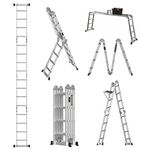 Telescopic Ladder 4.7M, 7 in 1 Multi Purpose Aluminum Extension Ladders, Max Load 150kg/330lb, Adjustable Step, for Home, Office, Kitchen, Photography Use