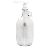 Half Gallon Glass Pump Dispenser Bottle, 64-Ounce Jug with Pump for Sauces, Syrups, Soaps and More