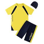 BASADINA Boys Swimsuits Short Sleeves 2 Piece Sunscreen Swimming Costume Boys Swimwear 4-14 Years Yellow