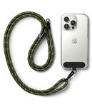Ringke Holder Link Strap with Black Nylon Tag, Adjustable Crossbody Polyester Rope Lanyard Compatible with Universal Smartphone Case - Khaki & White