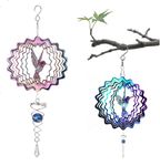 CYNNXIA Wind Spinners for Garden, Hummingbird Hanging Wind Spinners 3D Metal Rotating Wind Chimes With Gazing Ball Spiral Tail for Indoor and Outdoor Yard Kinetic Yard Art Decorations (Brid)