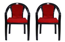 PETALS Royal Plastic Cushion Chairs for Home, Office & Outdoor, Plastic Arm Chair, Patio Dining Chairs, Bearing Capacity 150kgs (Black, Set of 2)