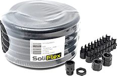 SoliFlex Flexible Conduit Outdoor Cable Contractor Pack IP40-10M Coil - Underground Burial, External Trunking, Electrical Ducting, Hose Pipe Wire Protection. w/Fittings - 10 Glands and Locknuts (M25)