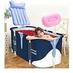 Portable Foldable Bathtub, 120cm* 60cm*55cmAdult Folding Soaking Bathtub+Inflatable backrest+Inflatable seat cushion, Bathtub Portable, Household Freestanding Thick Plastic Folding Bath Tub for Adults