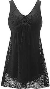 wantdo Women's Retro Vintage Monokini Swimsuit High Waisted One Piece Swimwear Black Mesh US 16-18