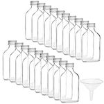 Belle Vous 20 Pack Mini 100ml/3.5oz Glass Flask Liquor Bottles with Silver Caps & Funnel - Empty Screw Top Miniature Favour Bottles for Weddings & Parties - Alcohol, Schnapps, Whisky, Shots & Spirits