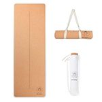 Ecoga Cork Yoga Mat With Alignment Lines - Thick Mat with Natural Rubber Base - Nonslip, Eco-friendly Pilates Mat for Stretching, Gym Workout & Therapy - Includes Yoga Mat Bag and Carry Strap