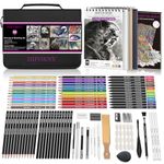 HIFORNY 100 PCS Drawing & Sketching Set, Professional Art Supplies with Graphite,Charcoal, Colored,Watercolor,Metallic Pencils,Blending Tools,Sketchbook and Coloring Book in Zipper Case (Black)