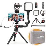 USKEYVISION Smartphone Video Vlogging Kit with Video Microphone, LED Light, Adjustable Grip, Metal Tripod for iPhone 15/14/13 Pro Max & Smartphones,Video Recording for YouTube,TikTok(V-Master)