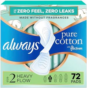 Always Pure Cotton FlexFoam Pads for Women, Size 2, Heavy Pad with Wings, Unscented, Made with an Organic Cotton Top Layer, 24 Count