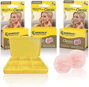 Ohropax Wax Ear Plugs Qty 3 Boxes - Total of 36 Ear Plugs with Free Yellow 6 Compartment Box