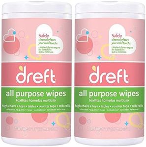 Dreft Multi-Surface All-Purpose Gentle Cleaning Wipes for Baby Toys, Car Seat, High Chair & More, 70 Count, Pack of 2