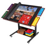 Becko US 36.6 x 26 Inches Tilting Puzzle Table/Board for 1500 Pieces, Jigsaw Puzzle Table with Drawers & Height Adjustment, 5 Colored Sorting Trays with Felt Cover Protecting, Movable with 4 Wheels