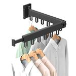 Clothes Drying Rack Wall Mounted, Foldable Clothes Airer with Hooks, Retractable Laundry Drying Rack Indoor Folding, Space Saver Clothes Drying Hanger Racks for Balcony, Laundry, Bathroom (Bi-Fold)