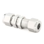 TAISHER 1PCS 316 Stainless Steel Thru-Bulk Bulkhead Compression Tube Pipe Fitting Connector, 3/4" Tube OD x 3/4" Tube OD Straight Adapter