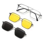 Poshh Eyewear Metal Black Sqaure Blue Cut, Polarised, Uv Protection Night Vision Large Size Shape Clip on Magnetic Multifunctioning Attachment Computer Eyeglasses for Men