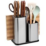 BELLE VOUS Universal Knife Block Without Knives - 12 Piece Knife & Utensil Organizer - Silver Modern Knife Storage Stand