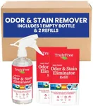 Truly Free Multi-Purpose Odor & Stain Eliminator, Pet Odor Eliminator for Home & Stain Remover for Carpet, Couch, Rugs & More, Upholstery Deodorizer, Includes 1 Empty Bottle Spray & 2 Refill (3 oz ea)