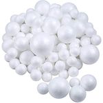 Pllieay 100 Pieces 5 Sizes Christmas White Foam Balls Polystyrene Craft Balls Art Decoration Foam Balls for DIY Art Craft, School Projects and Easter Party Decoration