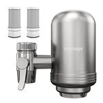 Vortopt Stainless Steel Faucet Water Filter for Sink - 500 Gallons Water Purifier for Faucet - Mount Tap Water Filtration System for Kitchen,Tub,Reduces Lead, Chlorine and Bad Taste,T2(2 Filter)