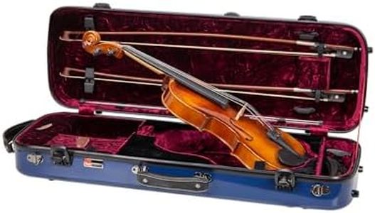 Crossrock Fiberglass Oblong Case fits 4/4 Full-Size Violin, Includes TSA lock, Protective Blanket, Hygrometer, Accessory Compartments-Navy Blue (CRF2020VNVBL-R)
