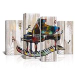 SkenoArt 4 Piece Music Piano Canvas Wall Art Abstract Colorful Piano Pictures Vintage Artistic Artwork For Living Room Musical Room Classroom Kid's Room School Office Bar Wall Decoration