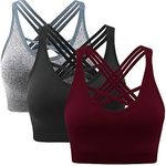 ANGOOL Padded Sports Bra Wirefree Mid Impact Yoga Bras Unique Cross Back Strappy for Gym Yoga