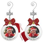 My First Christmas Picture Ornament - Baby's 1st Xmas Dated 2023 Charm - Set of 2 - Shaped Like a Bulb with White Glitter and A Red Bow Design - Gift/Storage Bag Included