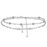 J.MUEN Cross Bracelet for Women,925 Sterling Silver Adjustable Bracelet Friendship Valentine's Day Christmas Bracelet Gifts