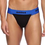 Omtex Rio Back Covered Supporter for Men with Cup Pocket, Ideal for Workout and Sports Quick Dry Moisture Wicking Underwear - Blue - Medium, Blue, Large