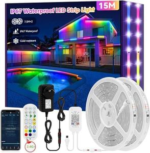 15M RGB+IC Outdoor Led Strip Lights Waterproof Led Light Strips with RF Remote &Bluetooth Music Sync App Control,Long Color Changing LED Rope Lights,RGB+IC Continuous Outside Led Lights,IP67