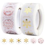 1000pcs Merry Christmas Stickers for Crafts Cards Card Making Sealing Stickers Gold Snowflake Self Adhesive Gift Label Stickers for Presents Wrap