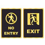 SP GRAPHICS Self-Adhesive Black Golden High Grade Acrylic No Entry/Exit Sign for Business Shop Stores Cafes Shops Hospital School Office Hotel Restaurant Hotel Company Malls - 1 Piece of Each