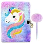 Cuackamily Unicorn Notebook,Secret Diary for Girls,Plush Journal with Lock,Sparkly Unicorn Diary set with Pen,A5 Writing Drawing Notepad Stationary Set Toys Gift for 6 7 8 9 Year Old Kids Girls Boys