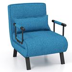 COSTWAY Folding Sofa Bed, 4-in-1 Convertible Single Sofa Chair Bed with 6-Position Adjustable Backrest and Pillow, Padded Seat Lounge Couch Guest Sleeper Recliner Armchair for Living Room (Blue)