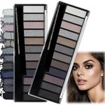 2Pcs Smokey Eyeshadow Palette 12 Shades,Grey Eyeshadow Palette,Shimmer Smokey Color Eyeshadow,Eye Make-Up,Smokey Eye Shadows Palette,Makeup Palette Set,Blendable Long Lasting Matte Eyeshadow Palette