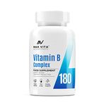 Vitamin B Complex 100% RDA - High Strength Vegan 180 Tablets 6 Month Supply - 8 Vitamins B1-B2-B3-B5-B6-B12, Biotin & Folic Acid - Energy Booster Fatigue Reduction - UK Made - Non GMO