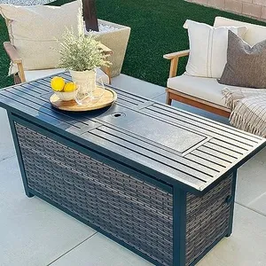 Sophia & William 56 Inch Gas Fire Pit Table Outdoor Rattan Propane Fire Table & Fireplace with Fire Glass, Lid, 50,000 BTU Firepits for Outside Patio