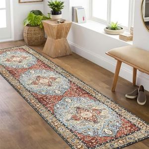 Falflor Hallway Runner Rug 65x240cm Distressed Carpet Runners Washable Rug Runner Non Slip Indoor Floor Carpet for Bedroom Entryway Kitchen Bathroom(Rust)