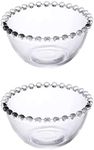 Sizikato 2pcs Clear Glass Dessert Bowl with Beaded Edges, 4.5-Inch Fruit Bowl Salad Bowl