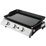 Royal Gourmet PD1300 Portable Propane Gas Grill Griddle for Outdoor Patio Grilling, Includes PVC Cover, 3-Burner Tabletop Griddle for On-the-Go Grilling and Outdoor Adventures, Silver