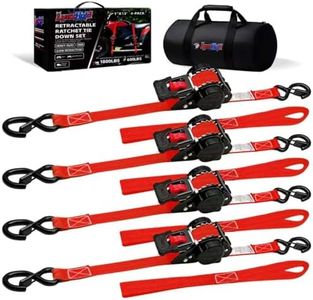 Retractable Ratchet Straps 1" x 13Ft, Heavy Duty Self Retracting Tie Down Straps, 1800lb Break Strength Auto Retract Cargo Straps for Truck, Trailer, Motorcycle, ATV, UTV, (Red, 4 Pack)