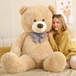 MorisMos Giant Teddy Bear 140cm, XXL Apricot Teddy Bear Big Cuddly Soft Teddy 1.4m Stuffed Large Fluffy Teddies Massive Plush Toy for Kids Birthday Christmas Deco