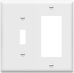 Enerlites 881131-W Decorator/Toggle Switch Wall Plate Combination, 2-Gang, White, Standard Size, Unbreakable Polycarbonate, Replacement Receptacle Faceplates Outlet Cover