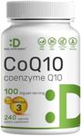 CoQ10 100mg, 240 Capsules – with Omega 3 Fatty Acid 100mg – Bioavailable Coenzyme Q10 Supplements – Heart, Energy, & Brain Health Antioxidant Support – Non-GMO