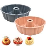 Tenxuzon 2 Pack Silicone Bundt Cake Pan,10 inch Bundt Cake Pans Nonstick,Bundt Cake Pans Round Cake Molds for Baking Silicone Bakeware Sets Silicone Cake Molds for Baking(Gray+Pink)