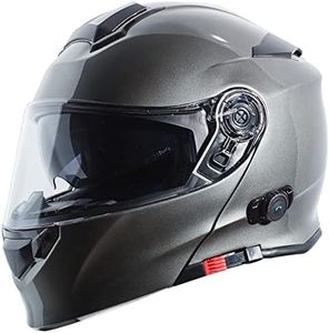 TORC T28B Bluetooth Integrated Motorcycle Helmet with Solid Color (United Silver, Large)