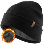 FURTALK Mens Beanie Fleece Lined Winter Hats Double Layered Stylish Knited Cuffed Plain Hat Black