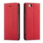 QLTYPRI Case for iPhone 6 Plus 6S Plus Case, Premium PU Leather Cover TPU Bumper with Card Holder Kickstand Hidden Magnetic Closure Shockproof Flip Wallet Case for iPhone 6 Plus 6S Plus - Red